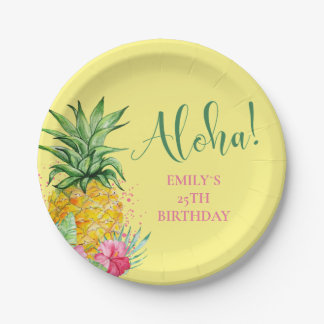 Pineapple Tropical Aloha Party Hawaii Birthday Paper Plate