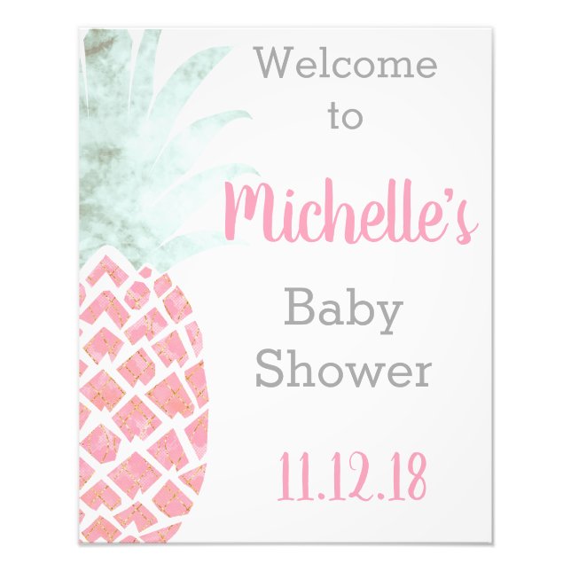 Pineapple Tropical Baby Shower Welcome Sign (Front)