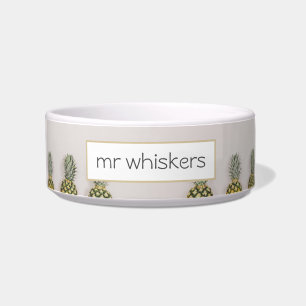 Pineapple Tropical Custom Name Dog Bowl