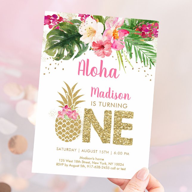 Pineapple Tropical Floral 1st Birthday Invitation (Creator Uploaded)