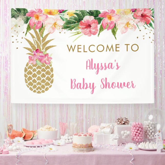 Pineapple Tropical Floral Baby Shower Banner (Party)