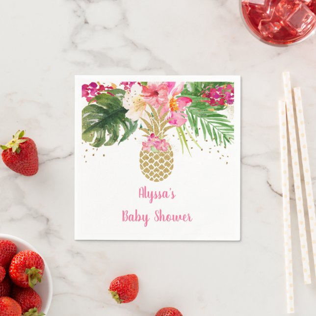 Pineapple Tropical Floral Baby Shower Napkin (Insitu)