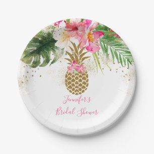 Pineapple Tropical Floral Bridal Shower Paper Plate