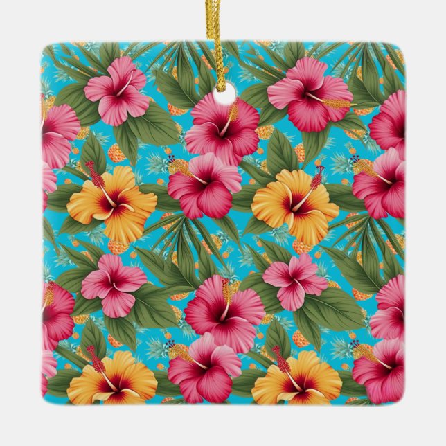 Pineapple tropical floral ceramic ornament (Front)