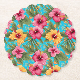 Pineapple tropical floral paper coaster
