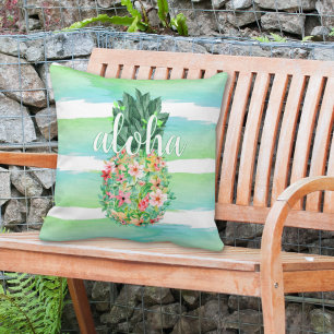 Pineapple Tropical Flowers Aloha Cushion