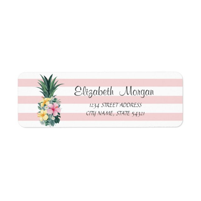 Pineapple,Tropical Flowers,Stripes  Address Label Return Address Label (Front)