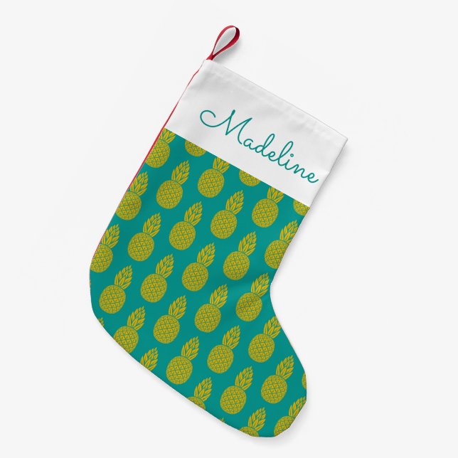 Pineapple Tropical Fruit | Add Your Name Small Christmas Stocking (Front (Hanging))