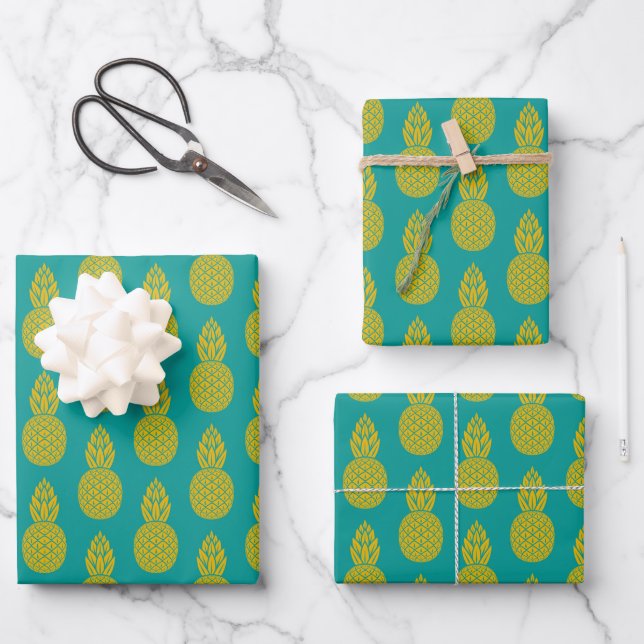 Pineapple Tropical Fruit Wrapping Paper Sheet (Front)