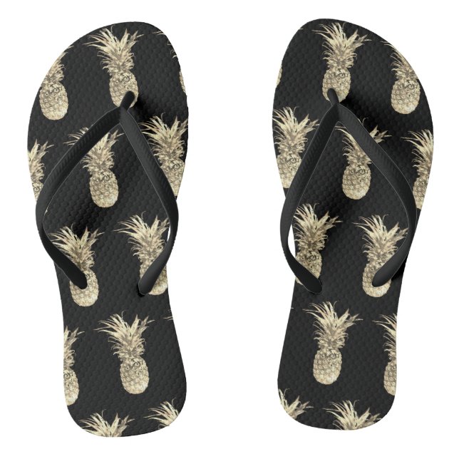 Pineapple Tropical Gold Black Pattern Thongs (Footbed)