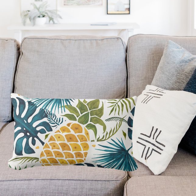 Pineapple tropical palm leaves lumbar cushion (Creator Uploaded)