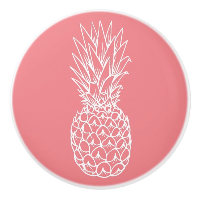 Pineapple Tropical Pink Coral Salmon Beach Ocean Ceramic Knob (Front)