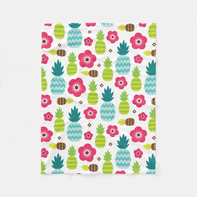 Pineapple Tropical Summer Fleece Blanket (Front)