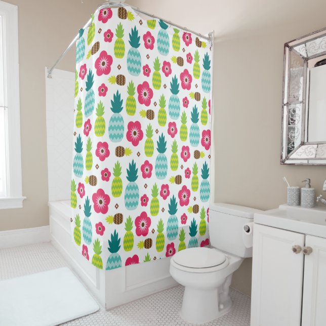 Pineapple Tropical Summer Shower Curtain (In Situ)