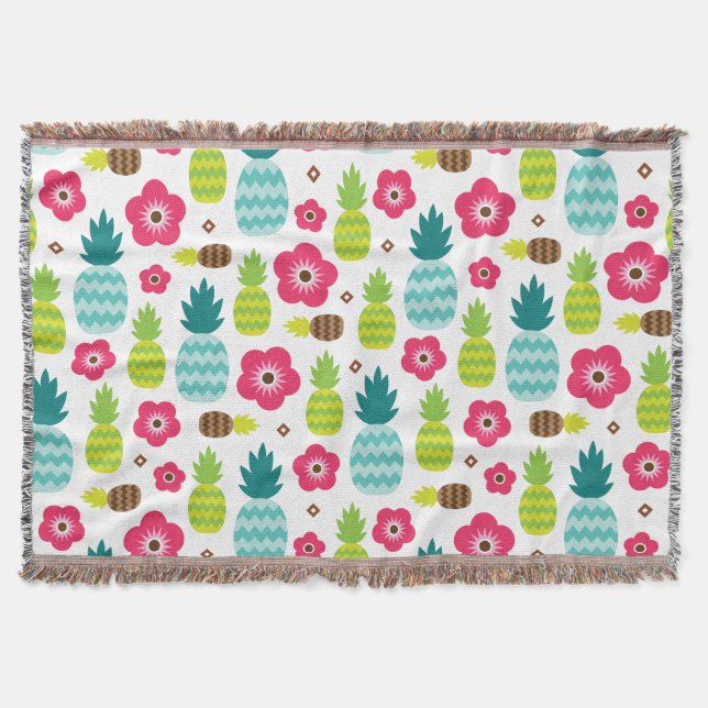 Pineapple Tropical Summer Throw Blanket (Front)