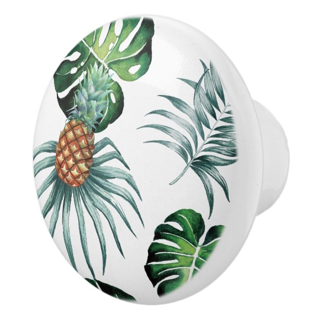 Pineapple Tropical Watercolor Jungle Palm Pattern Ceramic Knob (Right)