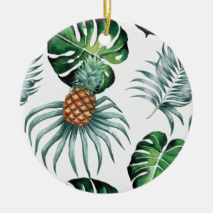 Pineapple Tropical Watercolor Jungle Palm Pattern Ceramic Ornament