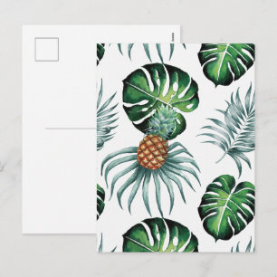 Pineapple Tropical Watercolor Jungle Palm Pattern Holiday Postcard