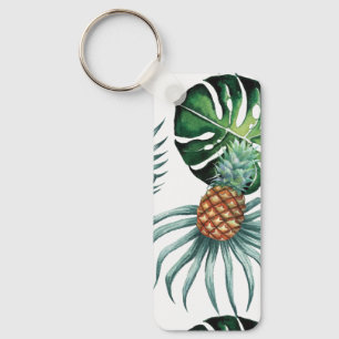 Pineapple Tropical Watercolor Jungle Palm Pattern Key Ring