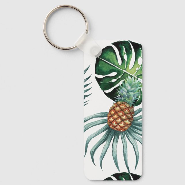 Pineapple Tropical Watercolor Jungle Palm Pattern Key Ring (Front)