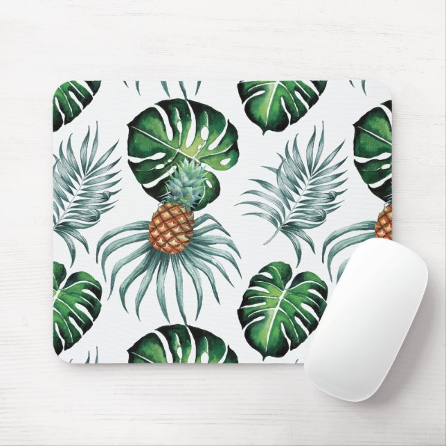 Pineapple Tropical Watercolor Jungle Palm Pattern Mouse Pad (With Mouse)