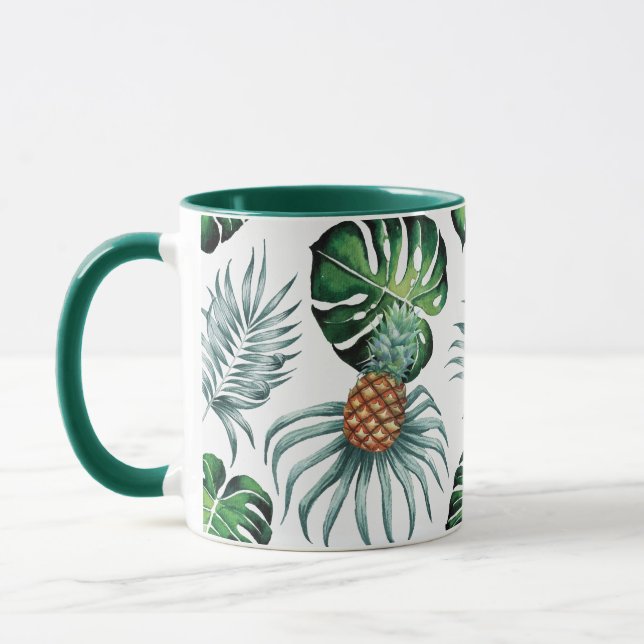 Pineapple Tropical Watercolor Jungle Palm Pattern Mug (Left)