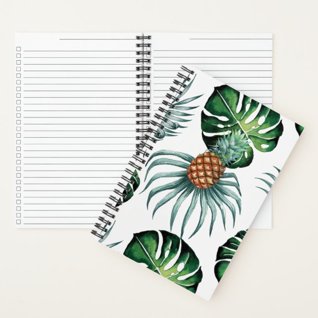 Pineapple Tropical Watercolor Jungle Palm Pattern Notebook (Inside)