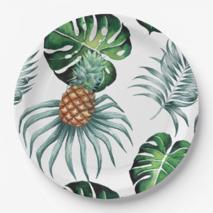 Pineapple Tropical Watercolor Jungle Palm Pattern Paper Plate