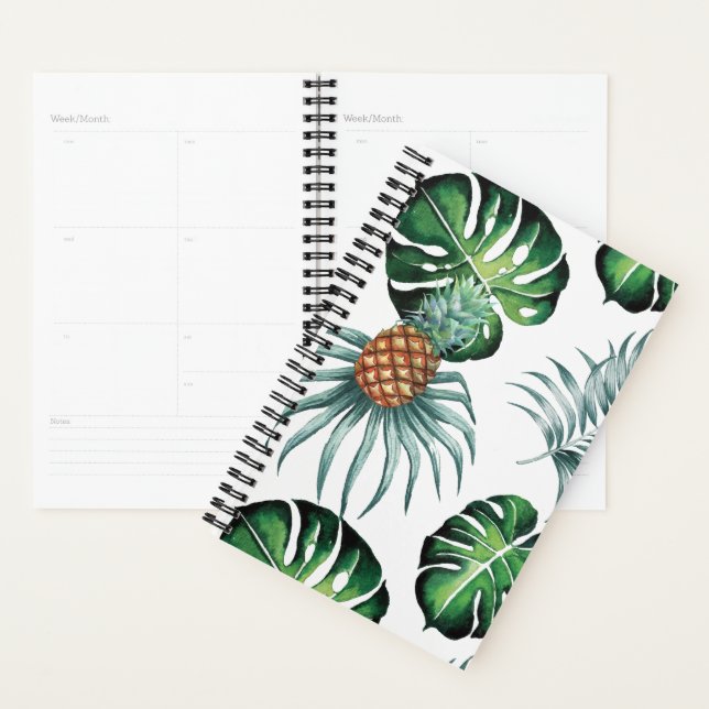 Pineapple Tropical Watercolor Jungle Palm Pattern Planner (Display)