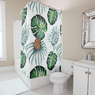 Pineapple Tropical Watercolor Jungle Palm Pattern Shower Curtain