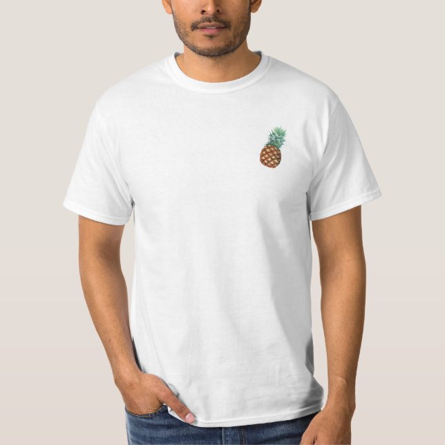 Pineapple Tropical Watercolor Jungle Palm Pattern T-Shirt (Front)