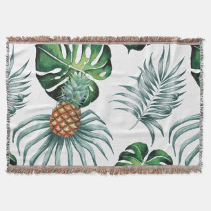 Pineapple Tropical Watercolor Jungle Palm Pattern Throw Blanket