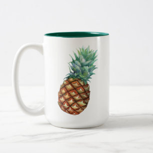 Pineapple Tropical Watercolor Jungle Palm Pattern Two-Tone Coffee Mug