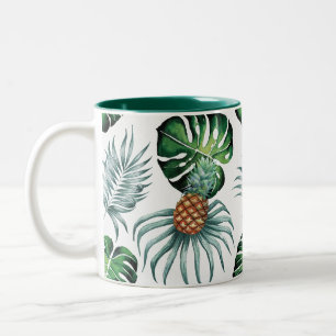 Pineapple Tropical Watercolor Jungle Palm Pattern Two-Tone Coffee Mug