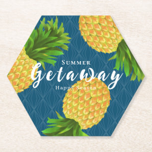 Pineapple Turquoise Blue Paper Coaster