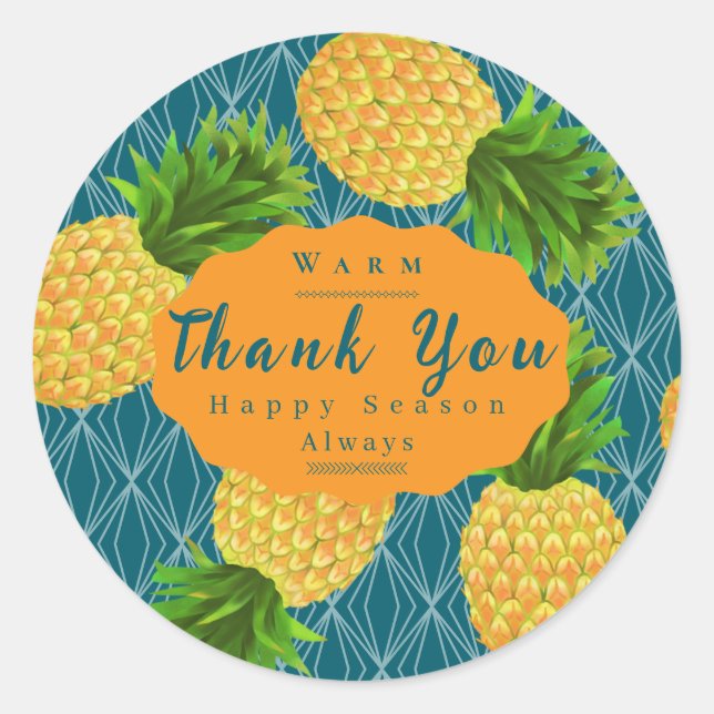 Pineapple Turquoise Classic Round Sticker (Front)