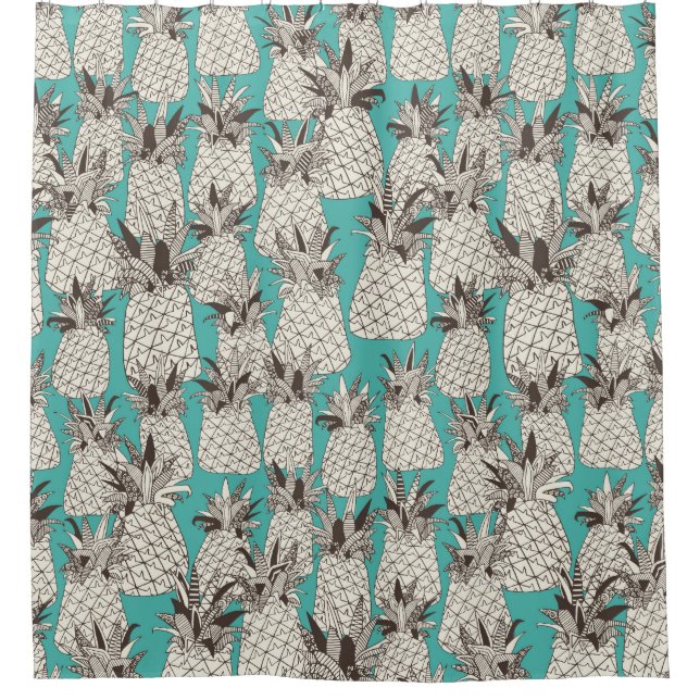pineapple turquoise sea shower curtain (Front)