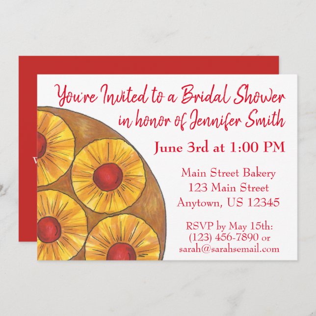Pineapple Upside Down Cake Bridal Shower Party Invitation (Front/Back)