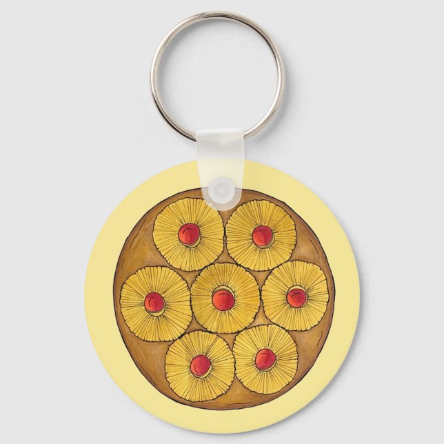 Pineapple Upside Down Cake Cherries Baking Dessert Key Ring (Front)