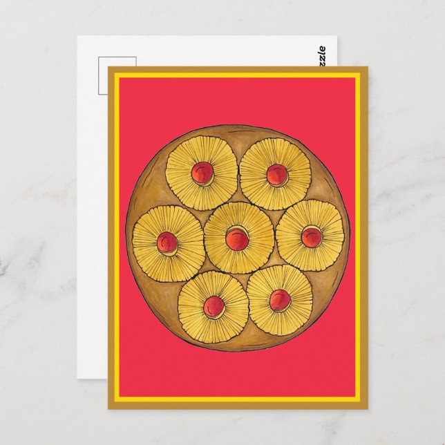 Pineapple Upside Down Cake Cherries Baking Dessert Postcard (Front/Back)