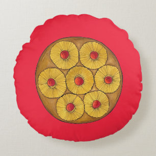 Pineapple Upside Down Cake Cherries Baking Dessert Round Cushion