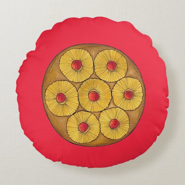 Pineapple Upside Down Cake Cherries Baking Dessert Round Cushion (Front)