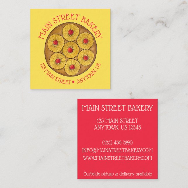 Pineapple Upside Down Cake Cherries Baking Dessert Square Business Card (Front/Back)