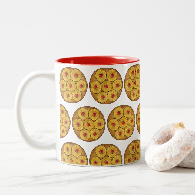 Pineapple Upside Down Cake Cherries Baking Dessert Two-Tone Coffee Mug (With Donut)