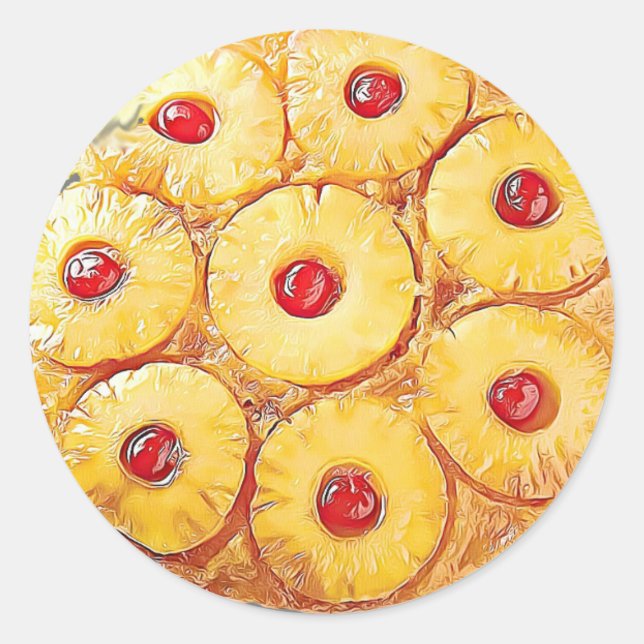 Pineapple Upside Down Food Cake Dessert Stickers (Front)