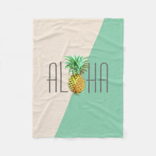 PineApple  Vintage Illustration Aloha Text Fleece Blanket