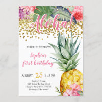 Pineapple Watercolor Aloha Luau Birthday