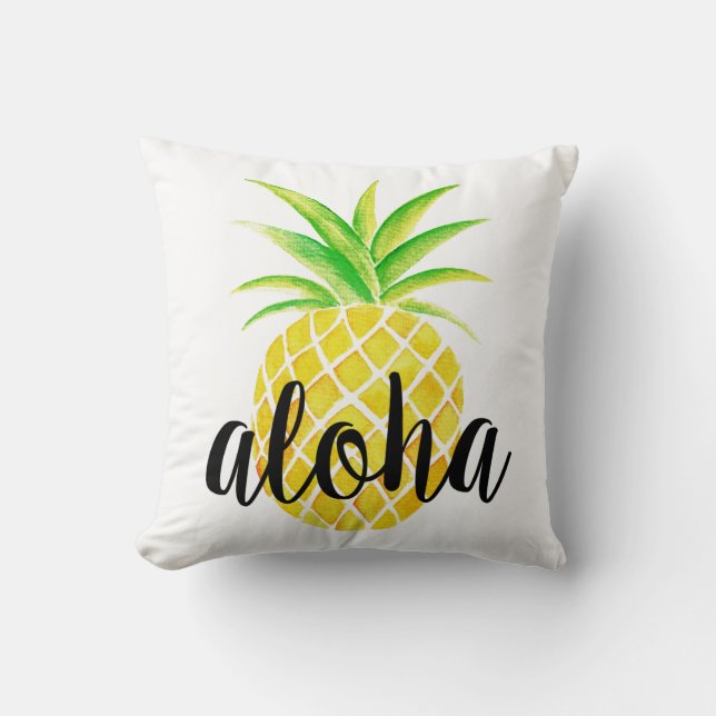 Pineapple Watercolor Aloha Tropical Summer Cushion (Front)