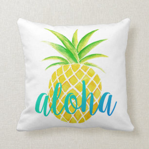 Pineapple Watercolor Aloha Tropical Turquoise Cushion