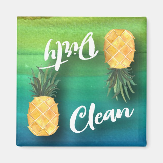 Pineapple Watercolor Dishwasher Dirty Clean Magnet (Front)